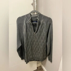 Tommy Bahama Brand Men's Napa Ridge 1/4-Zip Warm Cotton Jacquard Sweater Gray, L